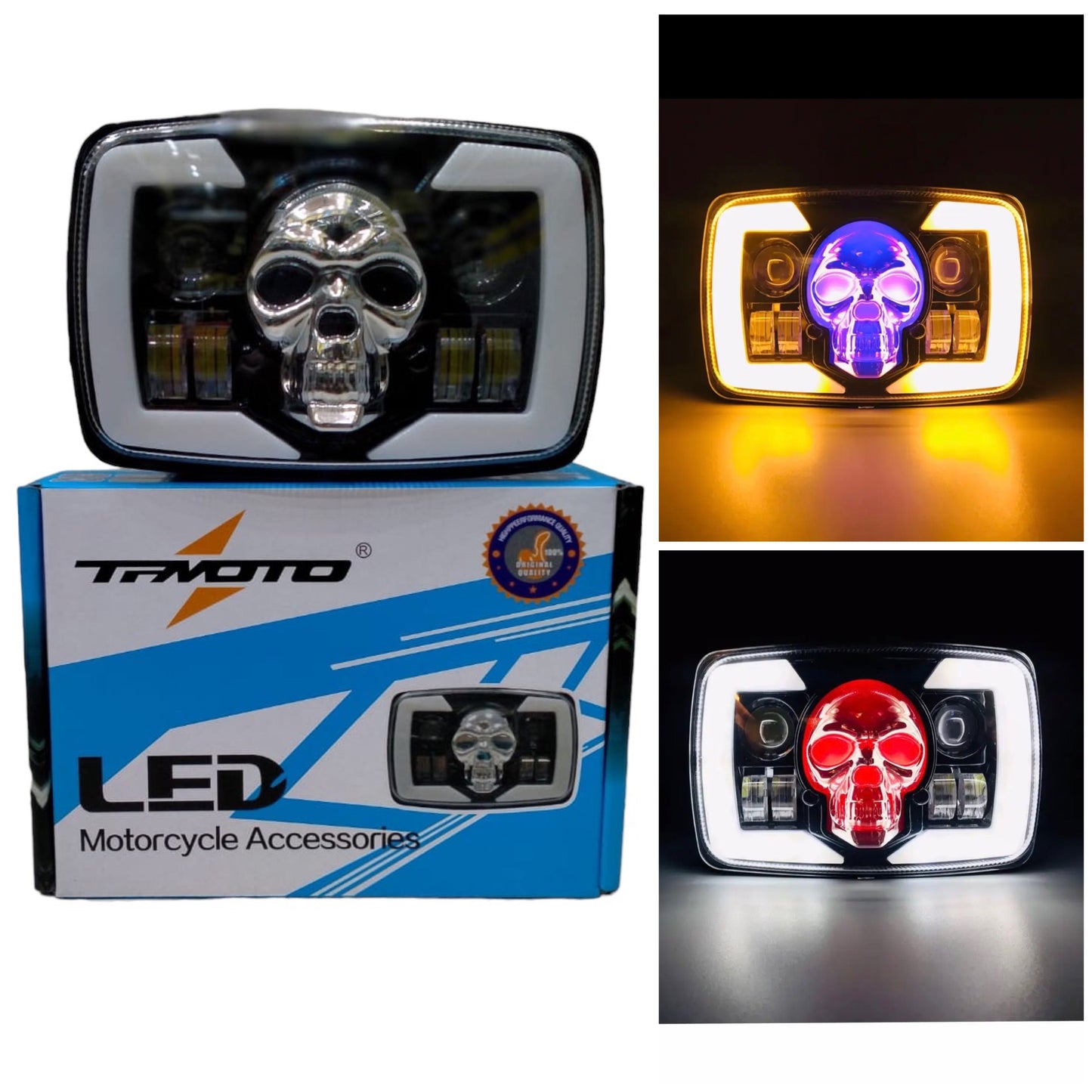 6-in-1 Multi-Color Skull LED Headlight for Honda CG125 & CD70