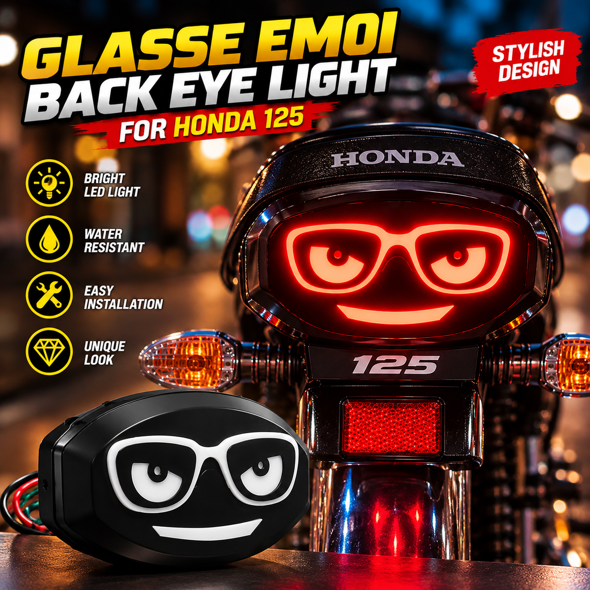 Glasses Emoji Multi-Color LED Back Eye Light for Honda CG 125