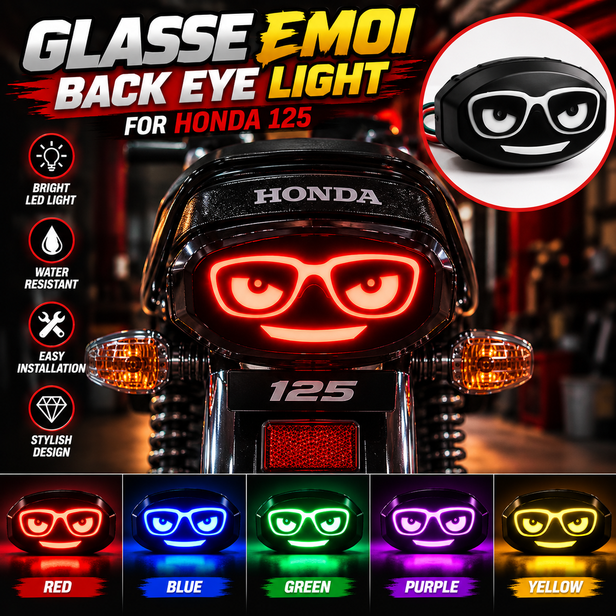 Glasses Emoji Multi-Color LED Back Eye Light for Honda CG 125